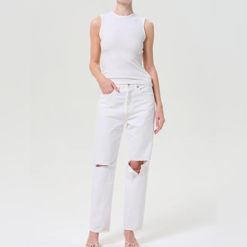 Agolde White Mid-Rise Straight 90s Jeans